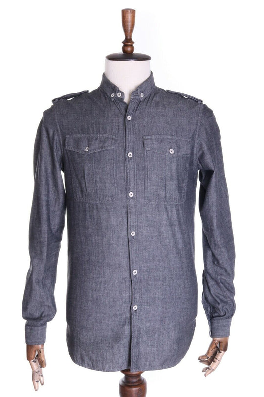 Men's BURBERRY PRORSUM Grey 100% Cotton Officer Pocket Shirt Size 38 / 15