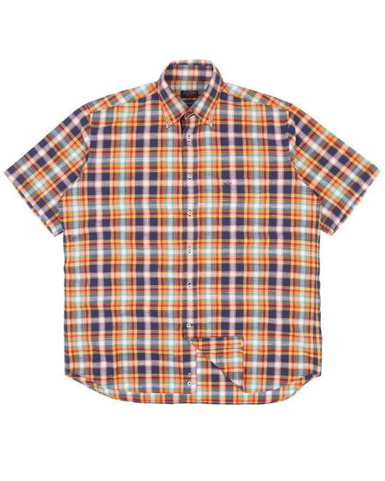 Men's PAUL & SHARK Multicolour Check Short Sleeve Shirt Size 42 / XL