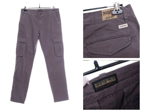 Men's NAPAPIJRI GEOGRAPHIC Grey Cotton Multipocket Cargo Pants Size 33