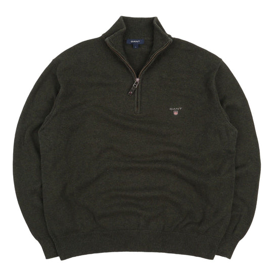 GANT Sweater Dark Green Cotton Zip Neck Mens Knit Pullover Size L