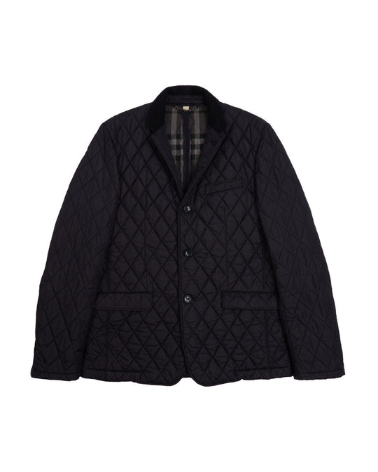 BURBERRY Quilted Jacket Navy Blue Nova Check Nylon Mens Short Coat Size 52 EU