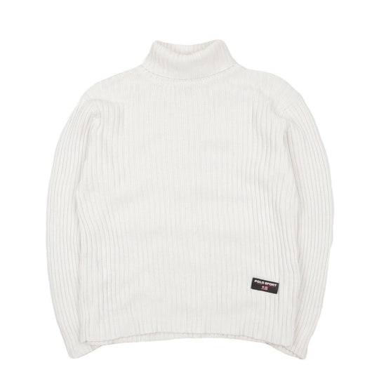 Men's Vintage POLO SPORT RALPH LAUREN White Ribbed Turtle Neck Jumper Size ~ M