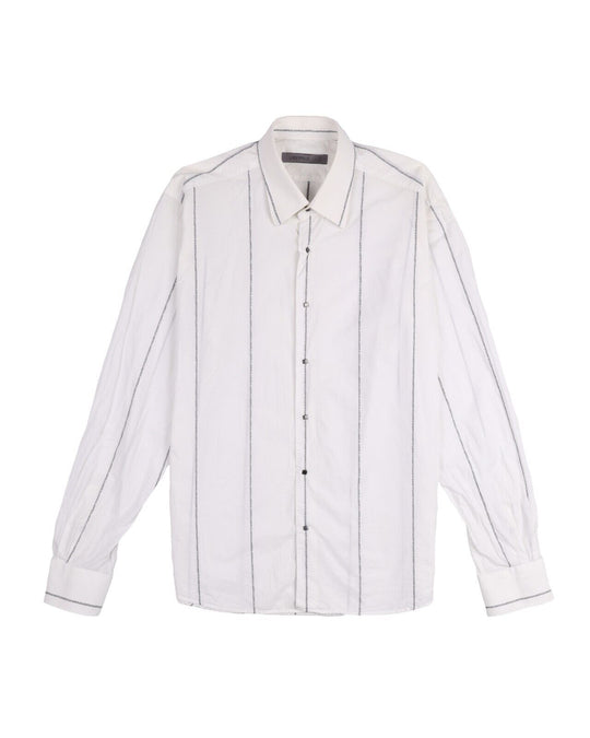 KARL LAGERFELD Shirt White Cotton Monogram Stripe Mens Size 41