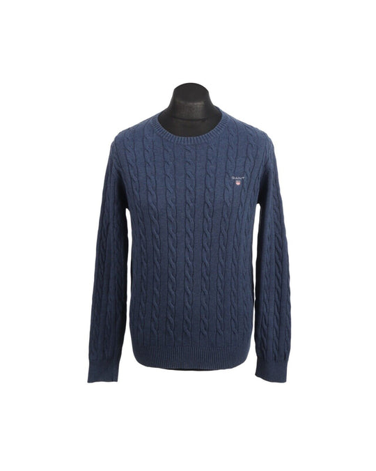 GANT Pullover Navy Blue Cable Knit Cotton Crew Neck Men's Jumper Size L