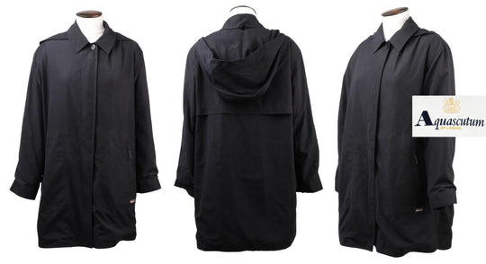 Women's AQUASCUTUM London Navy Hooded Car Coat Size L