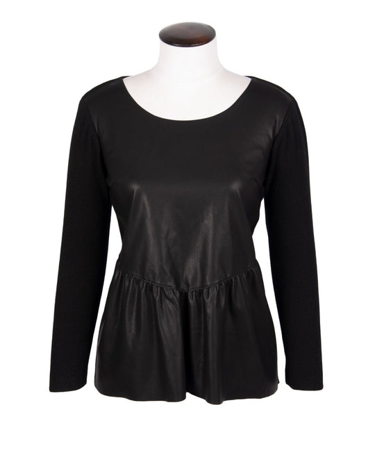 TWINSET SIMONA BARBIERI Long Sleeve Top Black Faux Leather Womens  Size 42