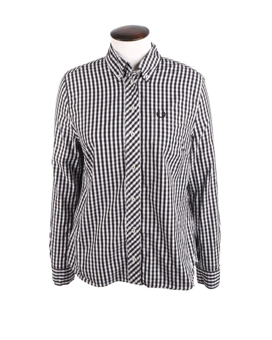 FRED PERRY Reissues Black and White Check Cotton Women Shirt Size 14 UK