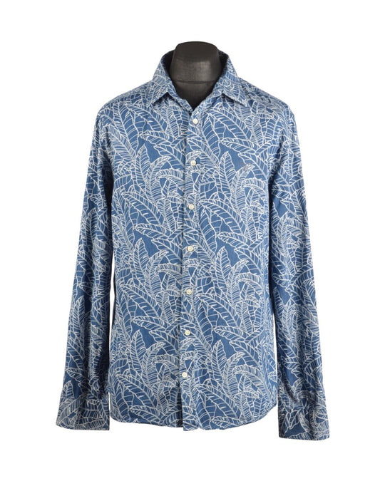 Men's GANT Blue Floral Patten Cotton Seasonal Indigo Denim Shirt Size XL
