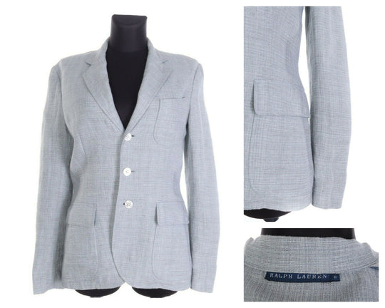 Women's RALPH LAUREN Light Grey 100% Linen Jacket Blazer Size 8