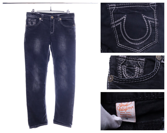 TRUE RELIGION USA Black Denim Straight Jeans Size 33