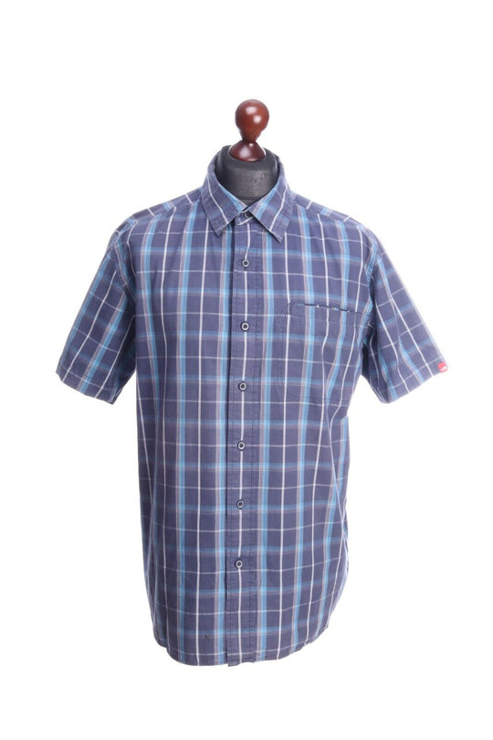 THE NORTH FACE Blue Check Cotton Short Sleeve Shirt Size L