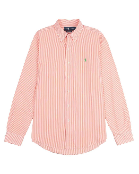 RALPH LAUREN Shirt White Orange Striped Cotton Men's Custom Fit Size M