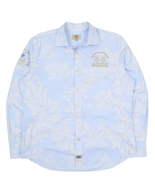 Men's LA MARTINA Blue Floral Hawaiian Pattern Cotton Shirt Size XL