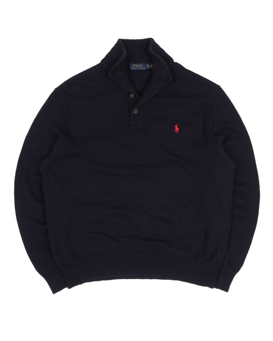 Men's POLO RALPH LAUREN Navy Blue Cotton Button Neck Sweater Jumper Size XL