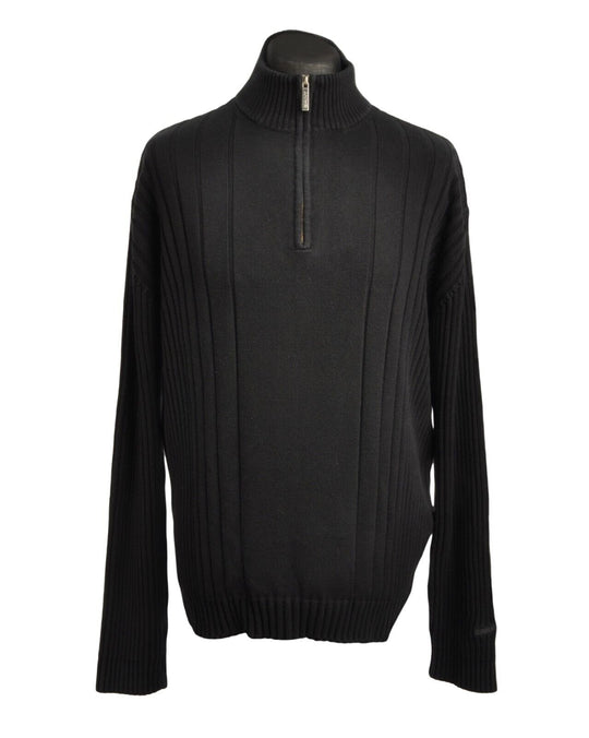GANT Sweater Black Stretch Quarter Zip Ribbed Trim Mens Knit Pullover Size 2XL