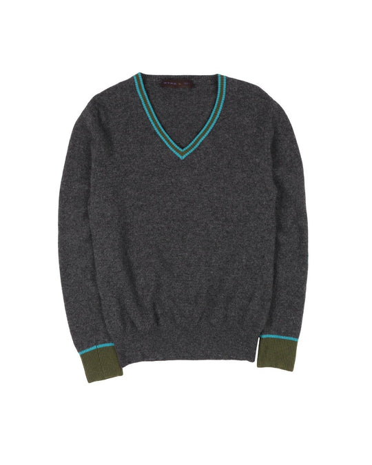 ETRO Milano V Neck Sweater Grey Wool Mens Knit Jumper Size L