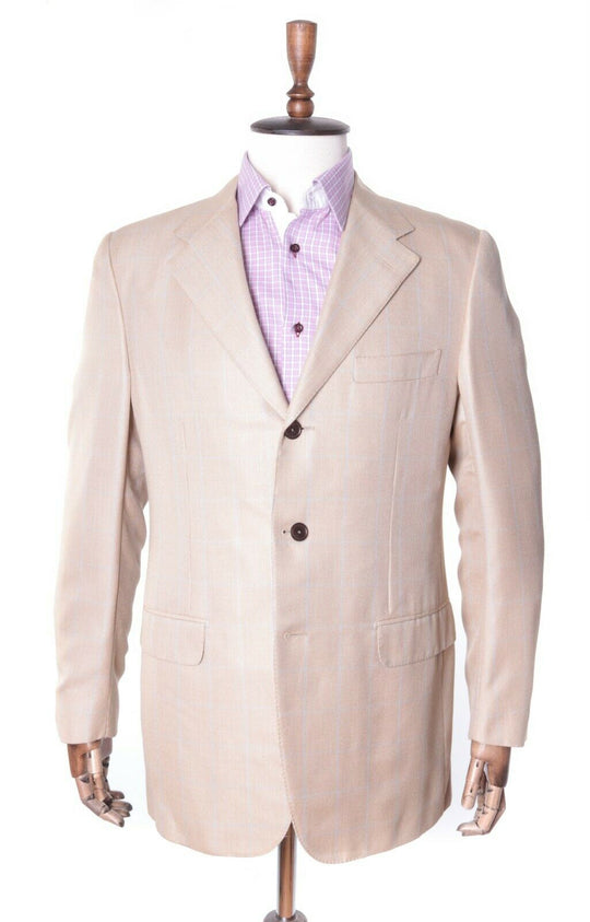 Men's CORNELIANI Gold Wool & Silk Check Single-Breasted Blazer Jacket Size 50