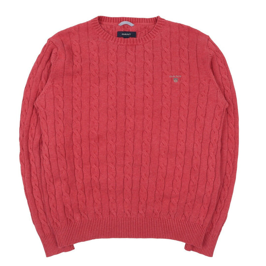 Men's GANT Pale Red Cable Knit Cotton Crew Neck Jumper Size M