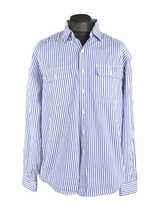 Men's POLO RALPH LAUREN Blue Striped Cotton Pockets Shirt Size XL