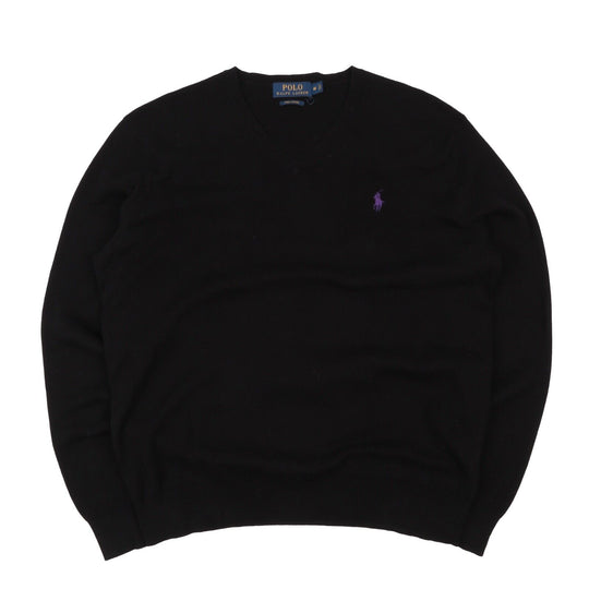 Men's POLO RALPH LAUREN Black Pima Cotton V-Neck Jumper Size M