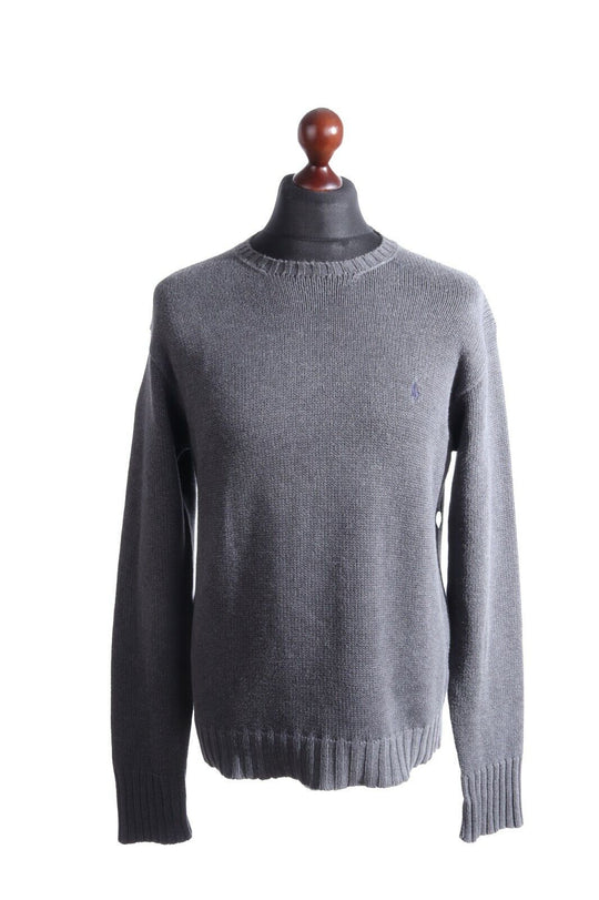 Men's POLO RALPH LAUREN Grey 100% Cotton C-Neck Knitted Jumper Size s