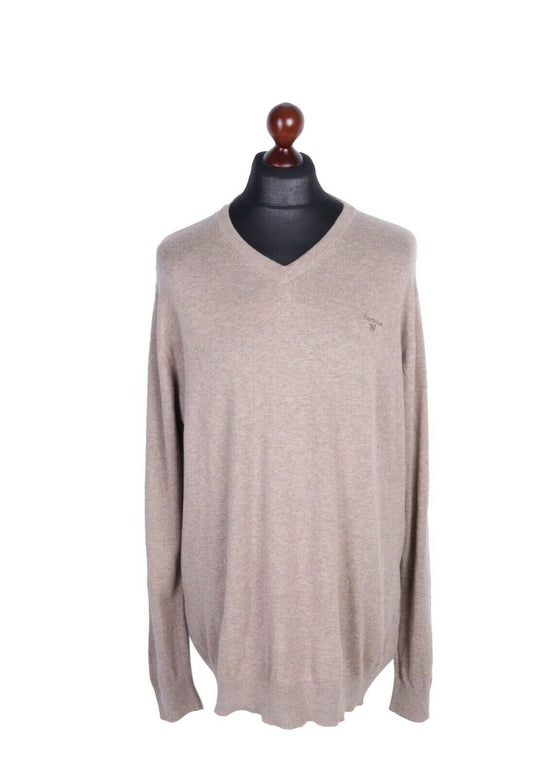 Men's BARBOUR Beige Cotton Cashmere V-Neck Jumper Size 2XL