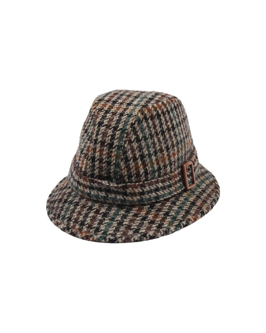 Vintage BARBOUR Grey Check Wool Fedora Hat