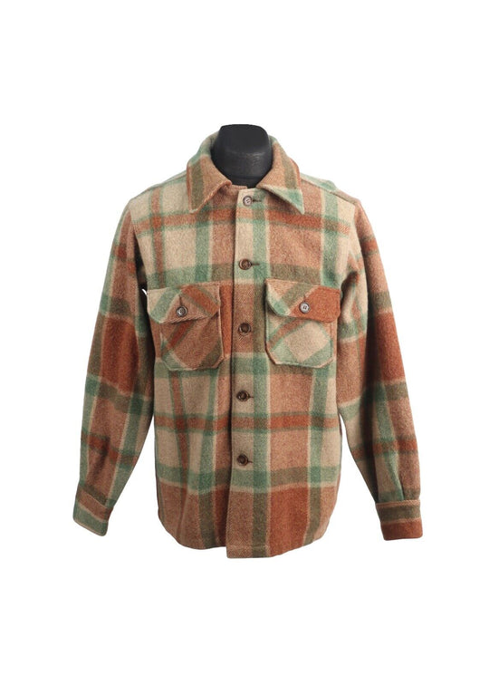 Vintage WOOLRICH Shirt Brown Green Wool Plaid Check USA Men's Jacket Size S