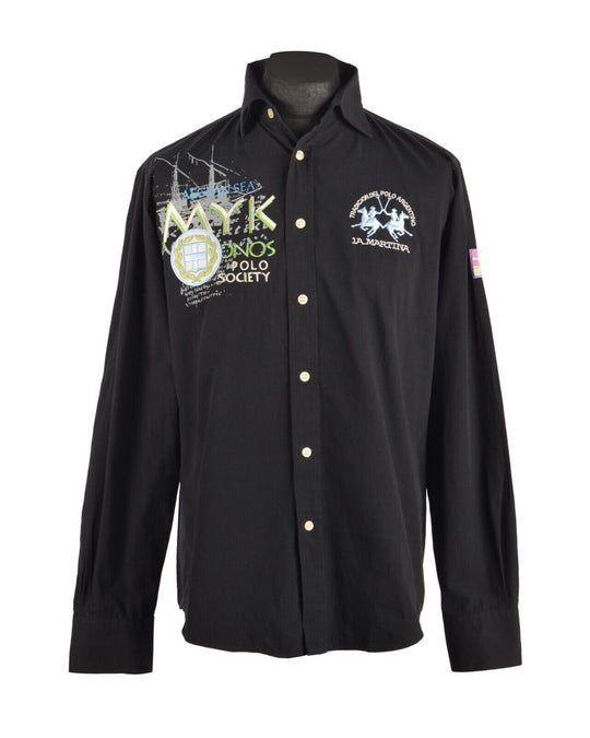 Men's LA MARTINA Black Cotton Mykonos Shirt Size L