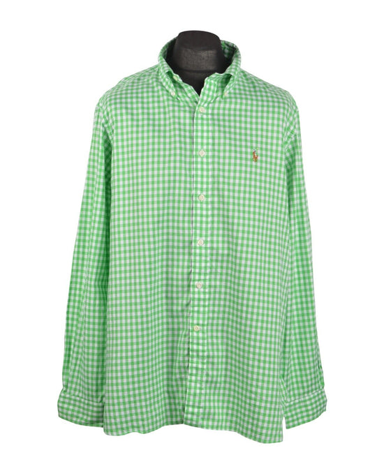 Men's POLO RALPH LAUREN Green Gingham Check Oxford Shirt Size XL