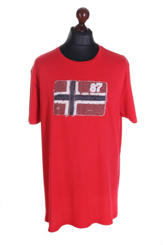 Men's NAPAPIJRI International Red Cotton Blend Stretch C-Neck T-Shirt Size 2XL