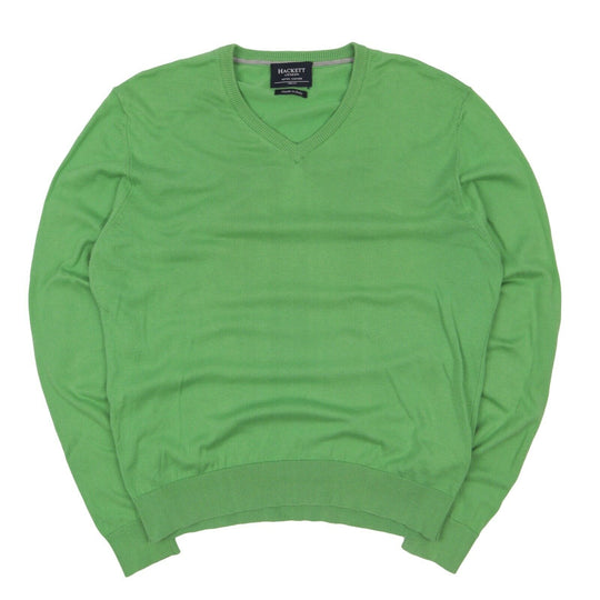 Men's HACKETT London Green Cotton Cashmere V Neck Pullover Jumper Size M