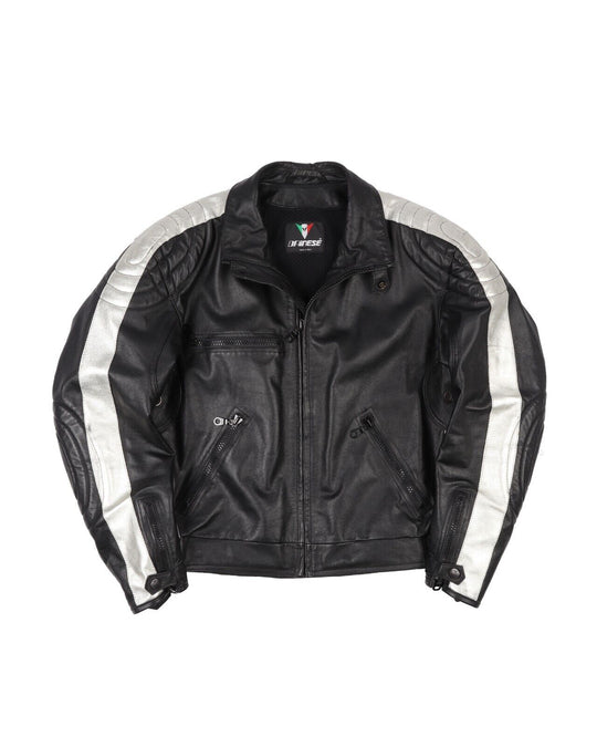 DAINESE Motorcycle Jacket Black Silver Leather Men's Racing Size 52