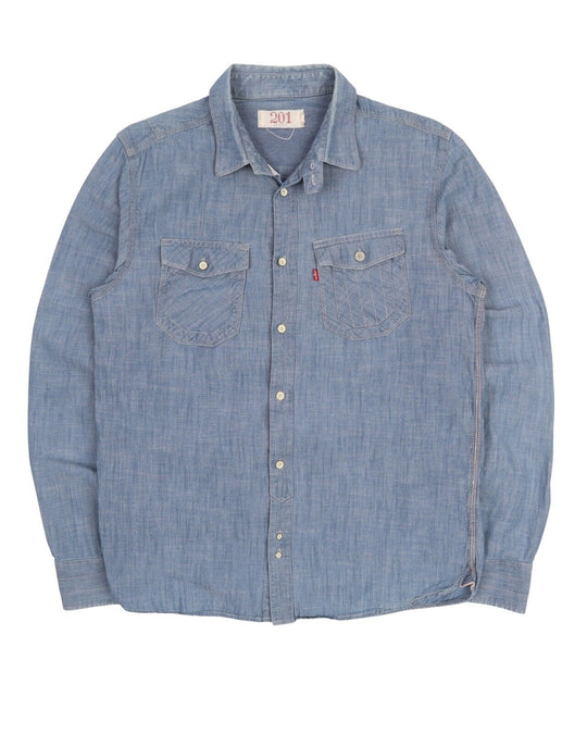 Men's Vintage LEVI'S 201 Blue Chambray Denim Pocket Shirt Size M