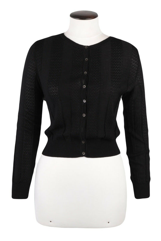 Women's MISSONI Black Mix Knit Striped Button Cardigan Jumper Size s