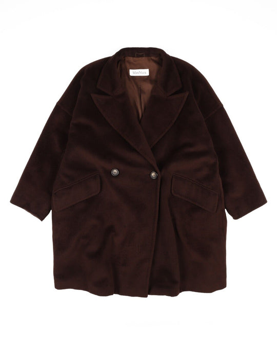 MAX MARA Brown Chocolate Double Breasted Short Women's Oversized Coat