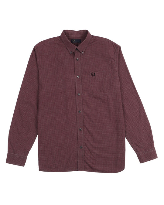 FRED PERRY Shirt Burgundy Check Cotton Men's Button Down Size L