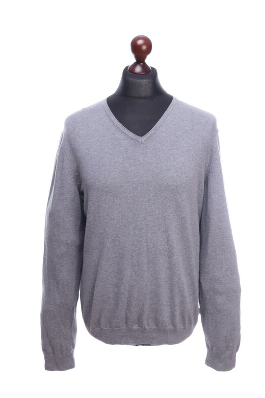 HUGO BOSS Grey Slim Fit Wool V-Neck Long Sleeve Sweater Jumper Size L