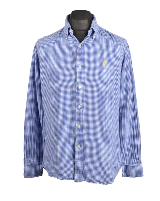 Polo By RALPH LAUREN Blue Gingham Check Double Faced Cotton Men's Shirt M