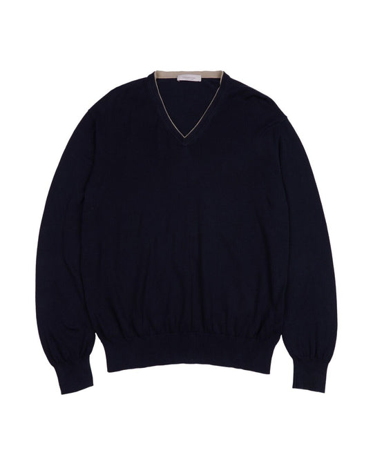 ERMENEGILDO ZEGNA Sweater Navy Cotton Men's V Neck Pullover Size XL / 54