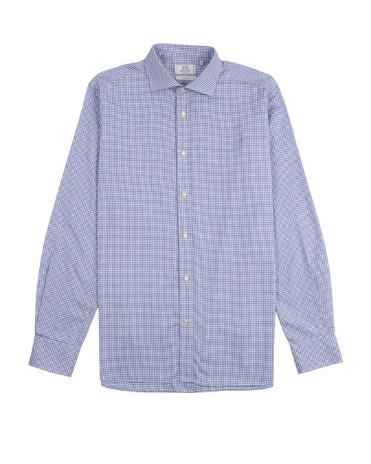 BOGGI Milano Dress Shirt White Navy Check Cotton Men's Tailored Fit Size 43 / 17