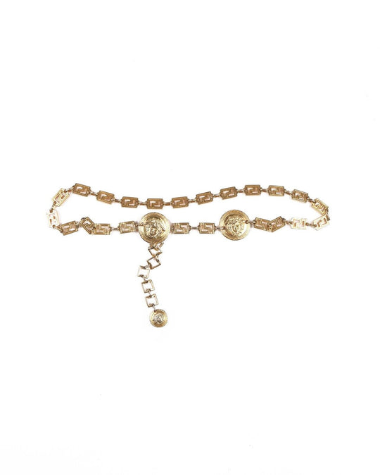 Vintage GIANNI VERSACE Style Gold Tone Medusa Medallion Metal Chain Belt
