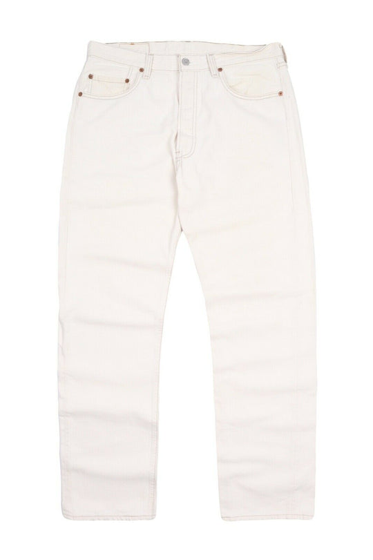 Men'S Vintage LEVI'S 501 USA White Straight Denim Jeans Size W 34 L 32