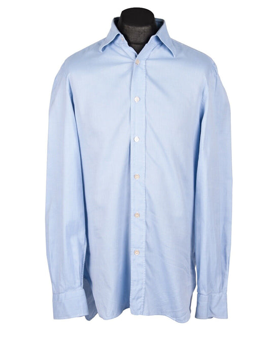 KITON Napoli Dress Bespoke Shirt Blue Cotton Regular Fit Men's Size 43 / 17