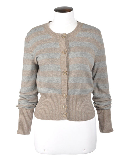 FABIANA FILIPPI Cardigan Button Striped Brown Gray Jumper Size 48 / 16 / XL