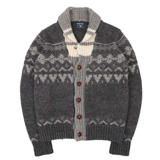 Men's WOOLRICH Grey Wool Argyle Heavy Knit Cardigan Jumper Size s / M