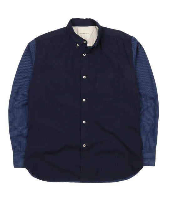Men's UNIVERSAL WORKS Navy Blue Contrast Sleeve Shirt Size M