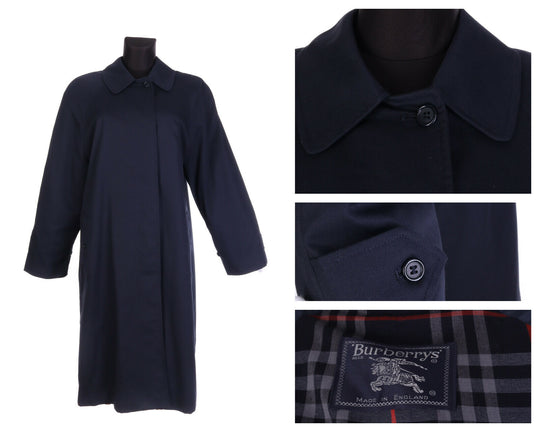 Women's BURBERRYS LONDON Vintage Dark Blue Cotton Blend MORTLAKE Coat Size 14 L
