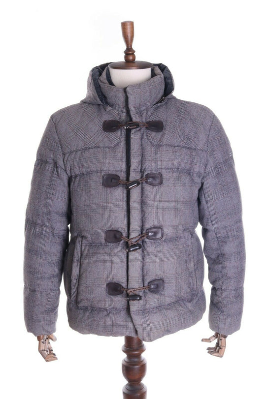 Men's HUGO BOSS Grey Glen Check Cotton Wool Down Puffer Duffle Jacket Size 50 R