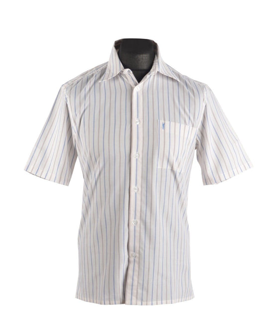 Men's YVES SAINT LAURENT White Striped Cotton Short Sleeve Shirt Size M
